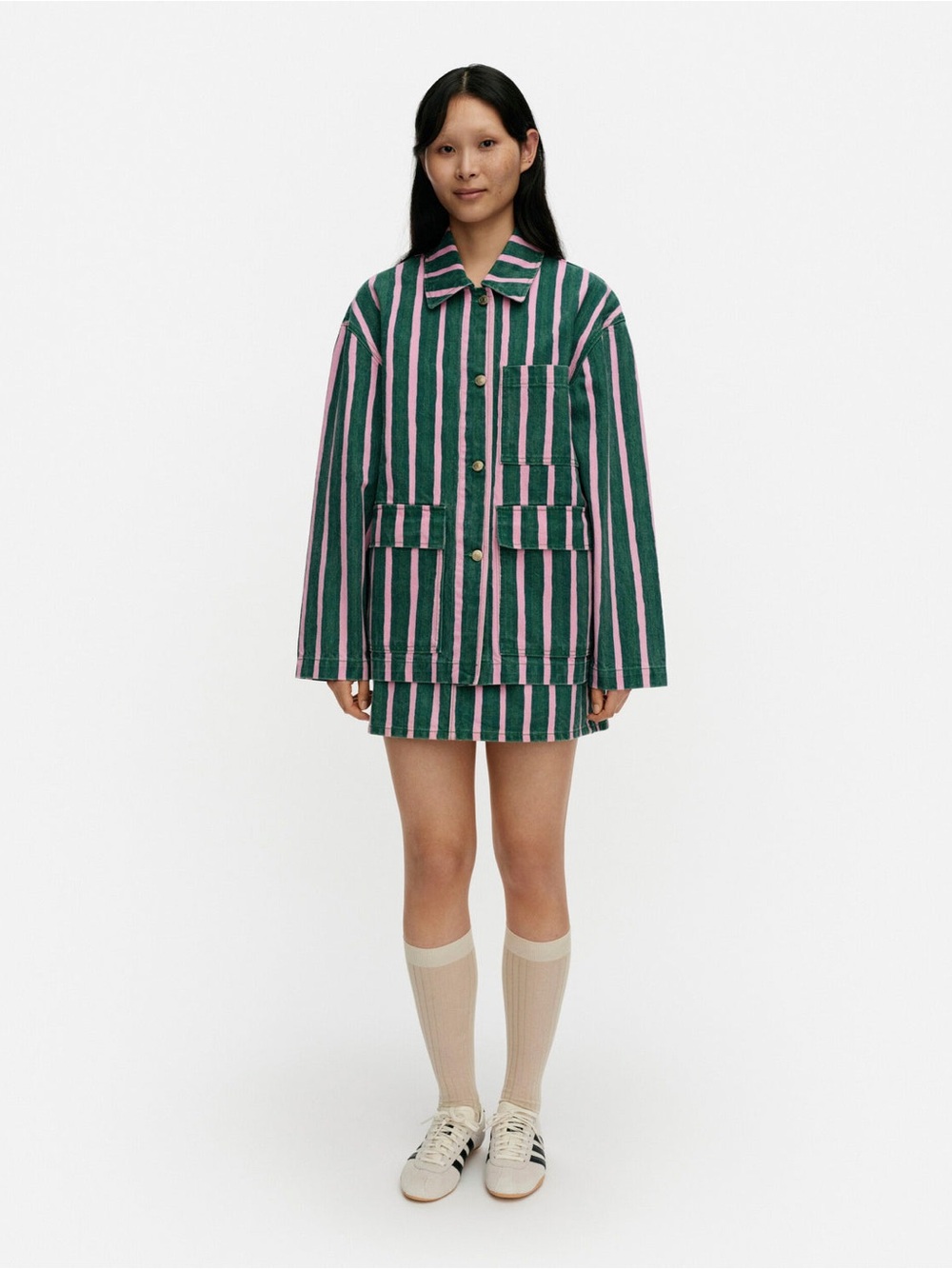 Marimekko Green and Pink Striped Jean Jacket